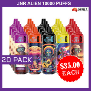 The JNR Alien 10,000 Puffs - 20 Pack delivers an unbeatable vaping experience with twenty high-capacity disposable devices, each offering up to 10,000 puffs. Designed for smooth flavor and consistent vapor production, these sleek and portable vapes are perfect for long-term use or exploring a wide range of flavors. The 20-pack bundle is ideal for heavy vapers or those seeking maximum convenience, ensuring extended enjoyment with less frequent replacements.