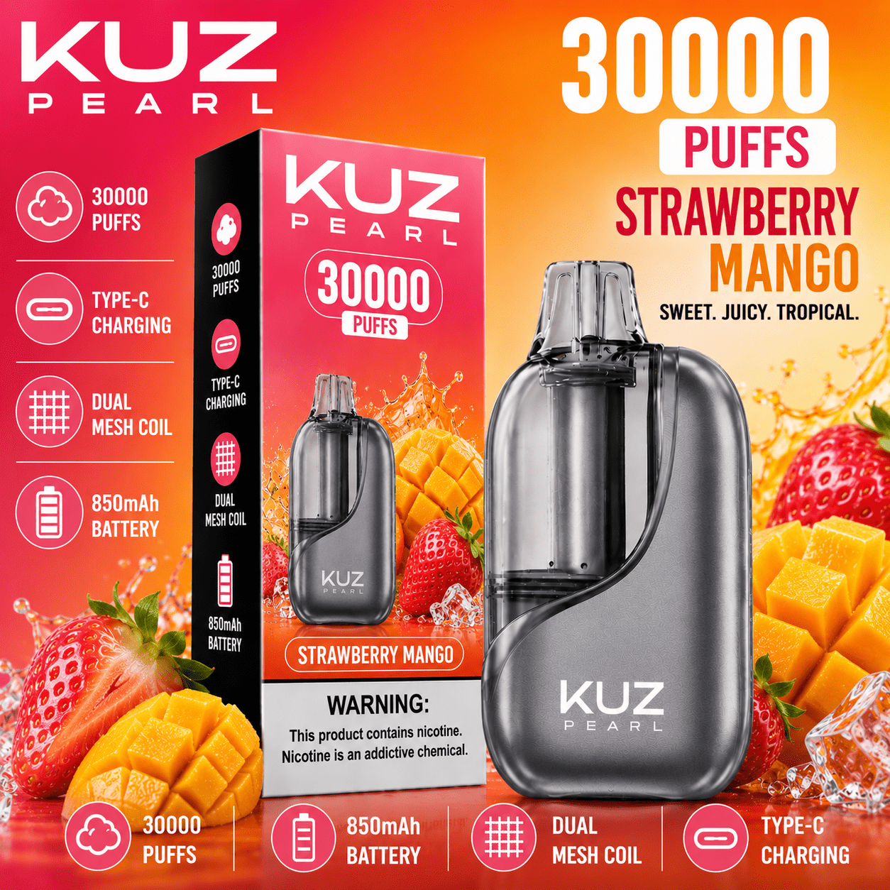 KUZ PEARL STRAWBERRY MANGO - 30000 PUFFS