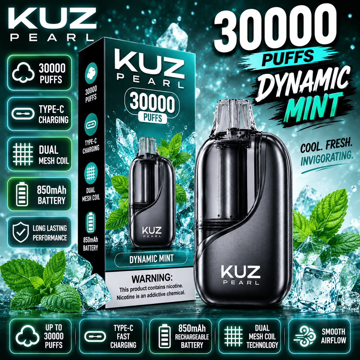 KUZ PEARL DYNAMIC MINT - 30000 PUFFS