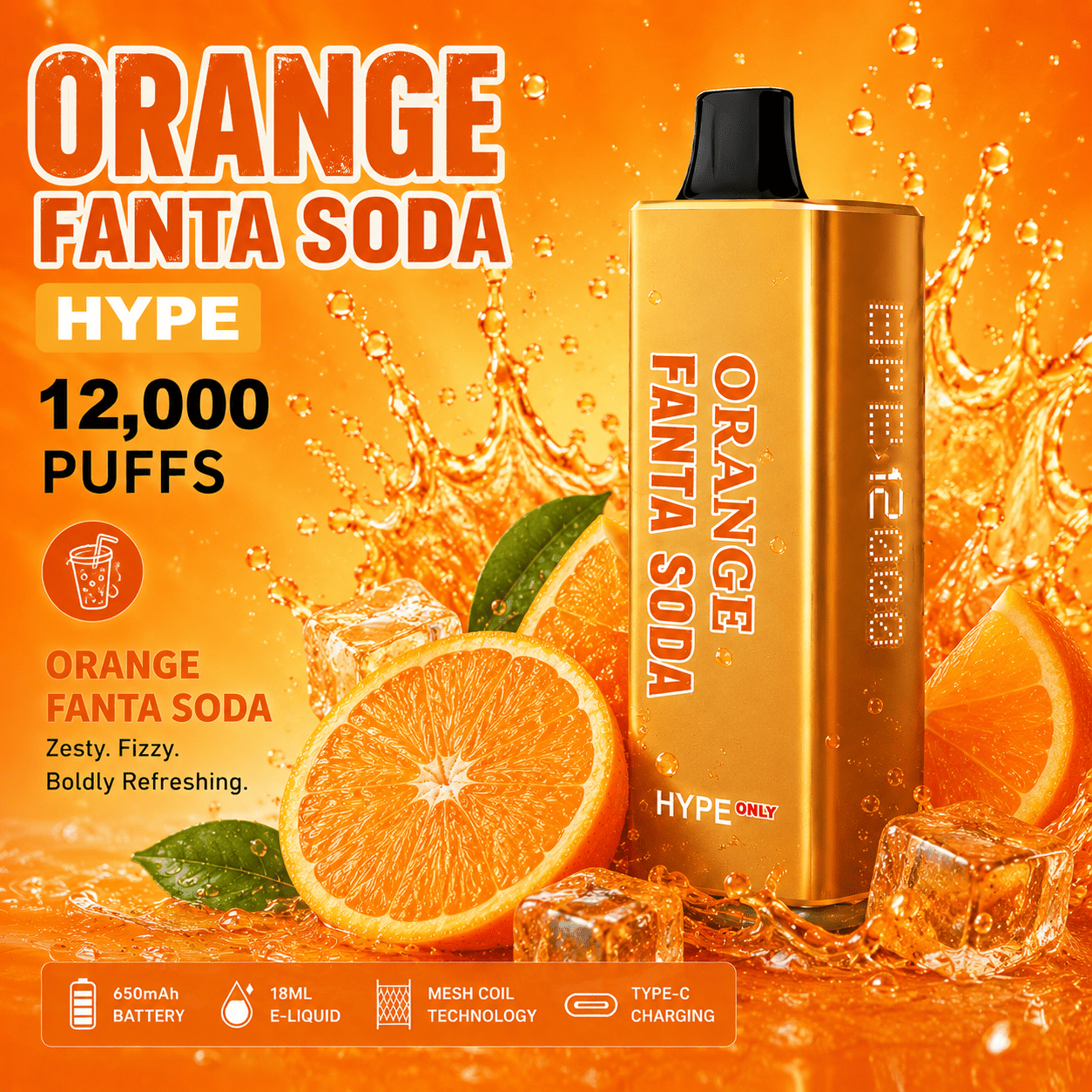 DOUBLE HAPPINESS HYPE ORANGE FANTA SODA - 12000 PUFFS