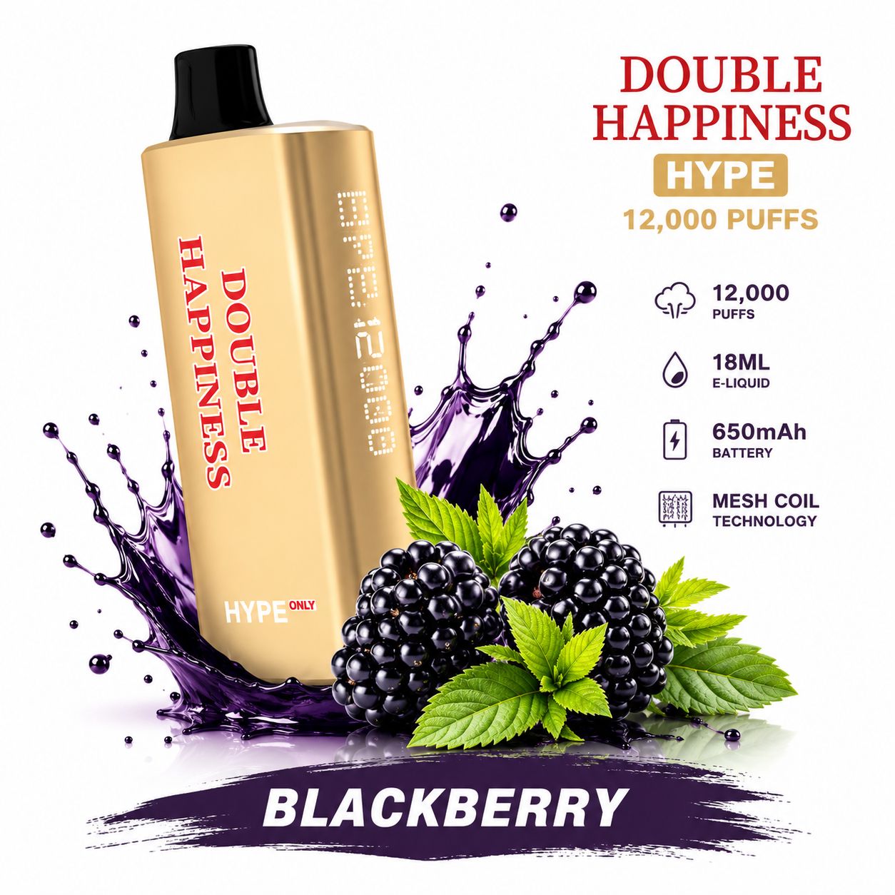 DOUBLE HAPPINESS HYPE BLACKBERRY - 12000 PUFFS